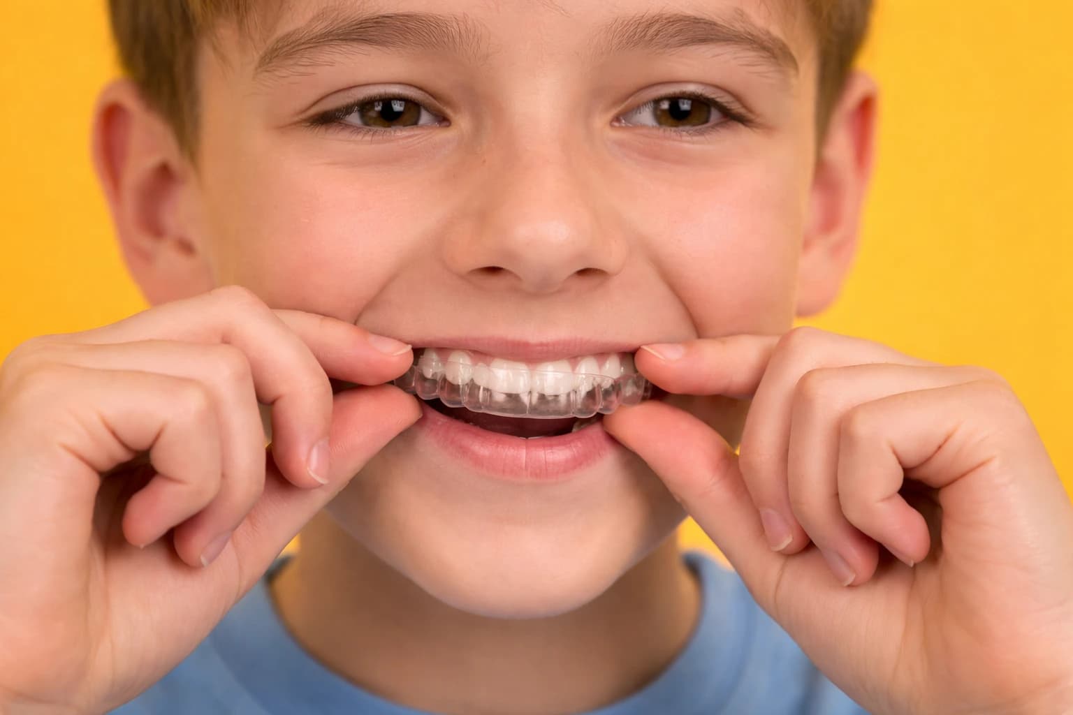 Invisalign clear aligners on teeth showing invisible orthodontic treatment